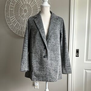 Torrid Textured Knit Longline Gray Plaid Blazer